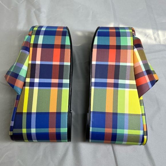 Simon Miller Retro Yellow Check Plaid Leather Blackout Platform Slide Sandals - Picture 5 of 10